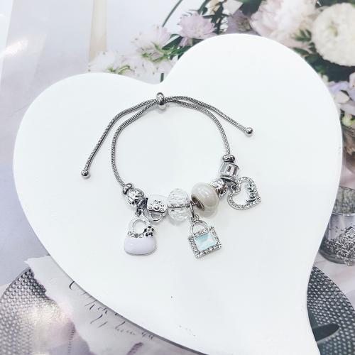 European Bracelet Zinc Alloy with 304 Stainless Steel Chain & Resin Adjustable & fashion jewelry & for woman platinum color Length Approx 16-26 cm Sold By PC