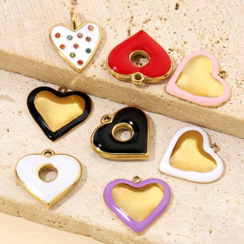 Stainless Steel Heart Pendants 304 Stainless Steel Vacuum Ion Plating DIY & enamel Sold By PC