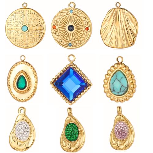 Stainless Steel Pendants 304 Stainless Steel with Gemstone Vacuum Ion Plating DIY & with rhinestone Sold By PC