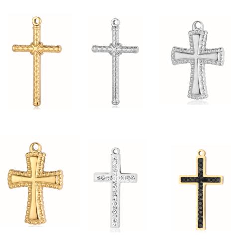 Stainless Steel Cross Pendants 304 Stainless Steel Vacuum Ion Plating DIY & with rhinestone Sold By PC