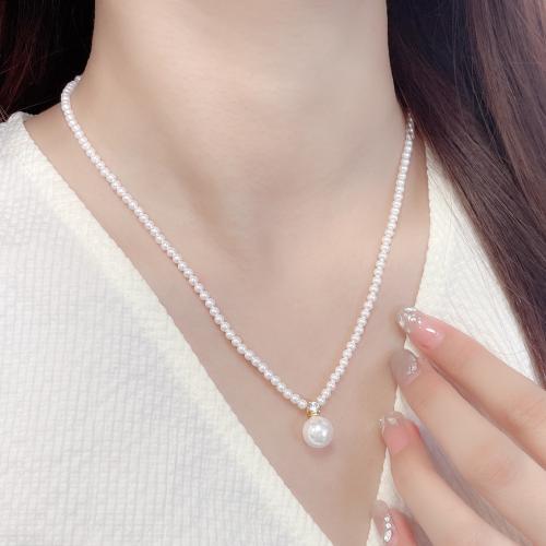 Cubic Zircon Micro Pave Brass Necklace with Cubic Zirconia & Plastic Pearl Vacuum Ion Plating for woman Length 43 cm Sold By PC