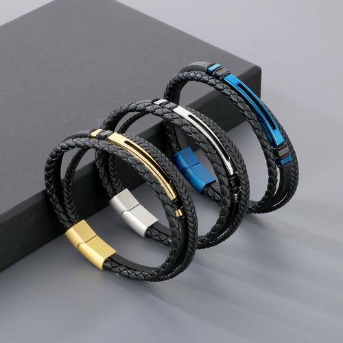 PU Leather Cord Bracelets with 304 Stainless Steel Vacuum Ion Plating fashion jewelry & for man Length Approx 21 cm Sold By PC