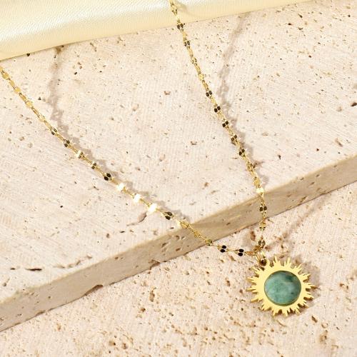 Natural Gemstone Necklace Brass with Gemstone with 5cm extender chain Sun Vacuum Ion Plating fashion jewelry & for woman Length Approx 40 cm Sold By Bag