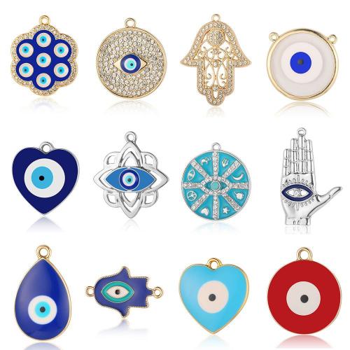 Evil Eye Pendants Zinc Alloy plated & DIY & enamel & with rhinestone nickel lead & cadmium free Sold By Bag