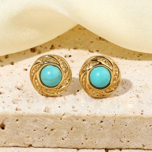 Natural Gemstone Earrings 304 Stainless Steel with Gemstone Vacuum Ion Plating fashion jewelry & for woman Sold By Bag