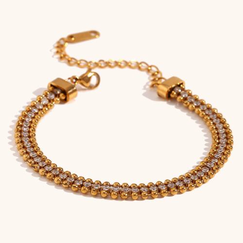 Stainless Steel Jewelry Bracelet 304 Stainless Steel gold color plated & micro pave cubic zirconia & for woman Sold By PC