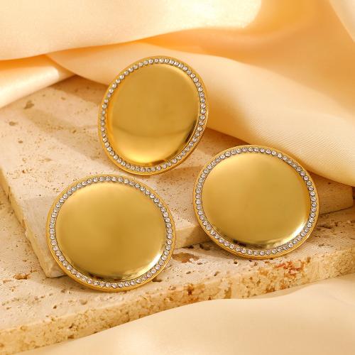 Fashion Stainless Steel Jewelry Sets Stud Earring & finger ring 304 Stainless Steel Round gold color plated & for woman & with rhinestone Sold By PC