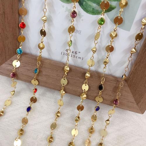 Decorative Beaded Chain Brass gold color plated DIY & with rhinestone mixed colors nickel lead & cadmium free Sold By Bag