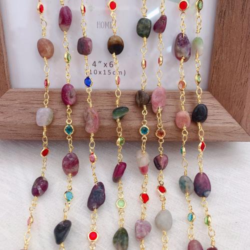 Decorative Beaded Chain Brass with Gemstone gold color plated DIY mixed colors nickel lead & cadmium free Sold By Bag