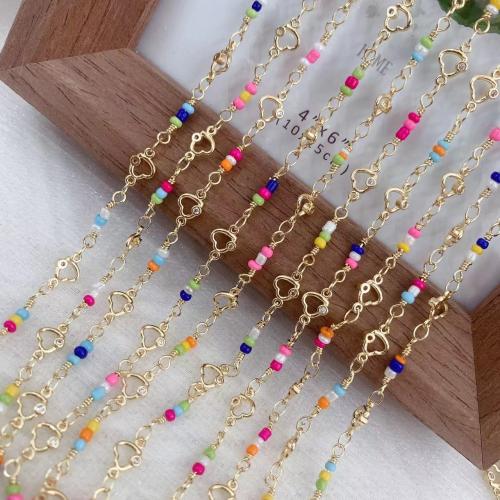 Decorative Beaded Chain Brass with Plastic gold color plated DIY & micro pave cubic zirconia mixed colors nickel lead & cadmium free Sold By Bag