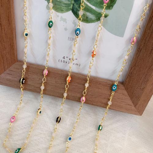 Decorative Beaded Chain Brass with Plastic gold color plated DIY & enamel mixed colors nickel lead & cadmium free Sold By Bag