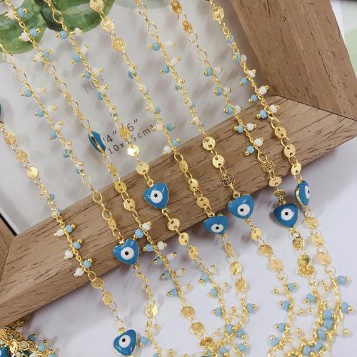 Decorative Beaded Chain Brass with Seedbead gold color plated DIY & evil eye pattern & enamel mixed colors nickel lead & cadmium free Sold By Bag