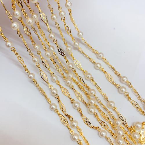 Decorative Beaded Chain Brass with Plastic Pearl gold color plated DIY mixed colors nickel lead & cadmium free Sold By Bag