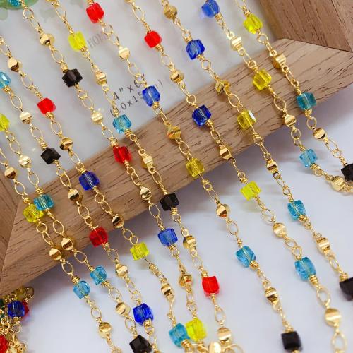 Decorative Beaded Chain Brass with Plastic gold color plated DIY mixed colors nickel lead & cadmium free Sold By Bag