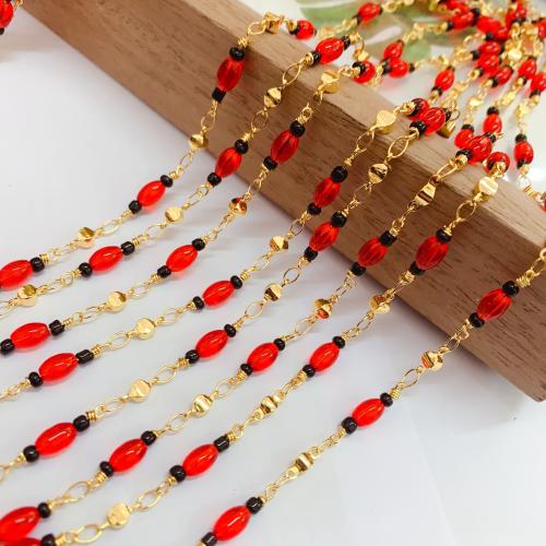 Decorative Beaded Chain Brass with Plastic gold color plated DIY mixed colors nickel lead & cadmium free Sold By Bag