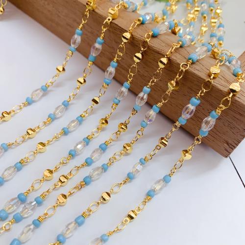 Decorative Beaded Chain Brass with Plastic gold color plated DIY mixed colors nickel lead & cadmium free Sold By Bag