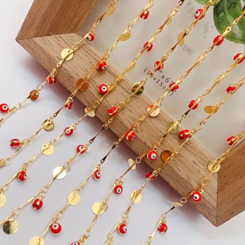 Decorative Beaded Chain Brass gold color plated DIY & evil eye pattern & enamel mixed colors nickel lead & cadmium free Sold By Bag