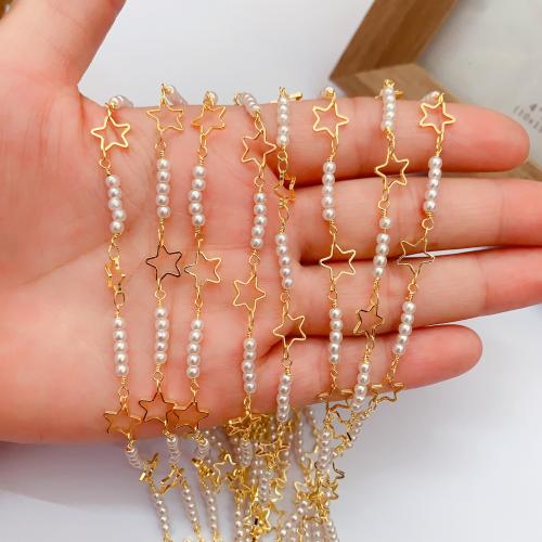 Decorative Beaded Chain Brass with Plastic Pearl gold color plated DIY mixed colors nickel lead & cadmium free Sold By Bag