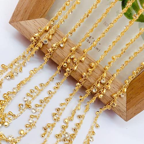 Decorative Beaded Chain Brass gold color plated DIY & with rhinestone mixed colors nickel lead & cadmium free Sold By Bag