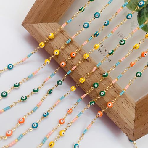 Decorative Beaded Chain Brass with Seedbead gold color plated DIY & enamel mixed colors nickel lead & cadmium free Sold By Bag