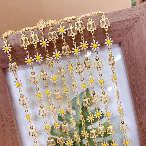 Decorative Beaded Chain Brass with Plastic gold color plated DIY & enamel mixed colors nickel lead & cadmium free Sold By Bag