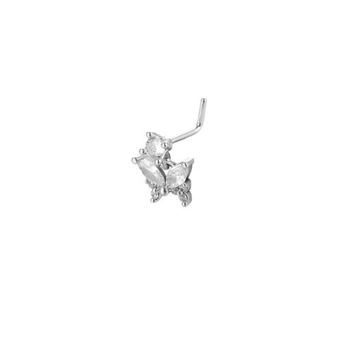 Zinc Alloy Næse Piercing Smykker, med 304 rustfrit stål, Butterfly, forgyldt, Unisex & Micro Pave cubic zirconia, flere farver til valg, 7mm, Solgt af PC