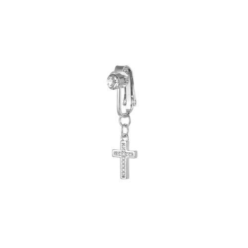 Brass Belly Ring Cross Unisex & micro pave cubic zirconia 30mm Sold By PC