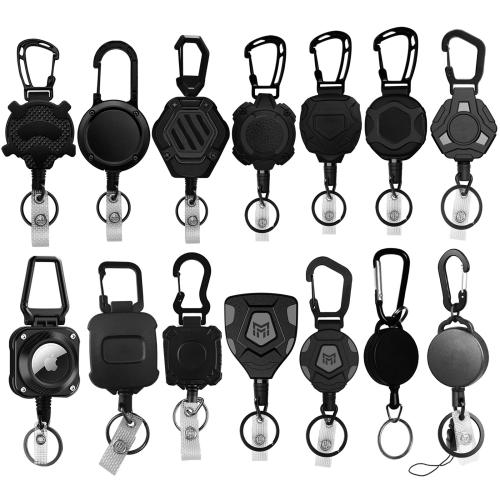 ABS Plastic Carabiner Key Ring with Tiger Tail Wire Unisex & retractable black Sold By PC