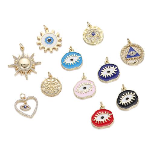 Evil Eye Pendants Brass gold color plated & DIY & micro pave cubic zirconia & enamel nickel lead & cadmium free Sold By PC