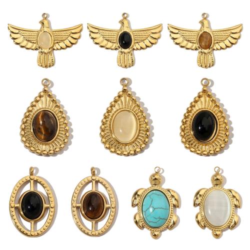 Gemstone Pendants Jewelry 304 Stainless Steel with Gemstone Vacuum Ion Plating & DIY Sold By Bag