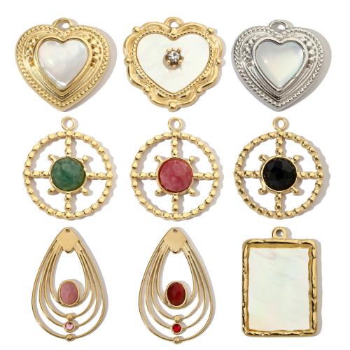 Gemstone Pendants Jewelry 304 Stainless Steel with Gemstone & Shell Vacuum Ion Plating & DIY & with rhinestone Sold By Bag