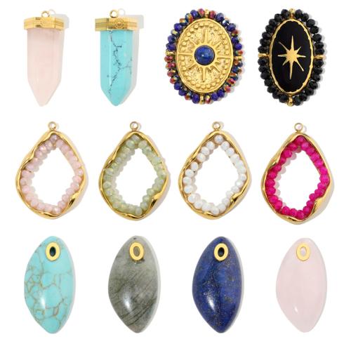 Gemstone Pendants Jewelry 304 Stainless Steel with Glass Beads & Gemstone Vacuum Ion Plating & DIY & enamel Sold By Bag