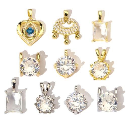 Cubic Zirkonia (CZ) Messing Anhänger, mit kubischer Zirkonia, plattiert, Unterschiedliche Form zur Auswahl & DIY, keine, frei von Nickel, Blei & Kadmium, 3PCs/Tasche, verkauft von Tasche