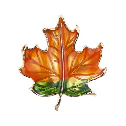 Enamel Brooch Zinc Alloy Maple Leaf gold color plated for woman nickel lead & cadmium free Sold By PC