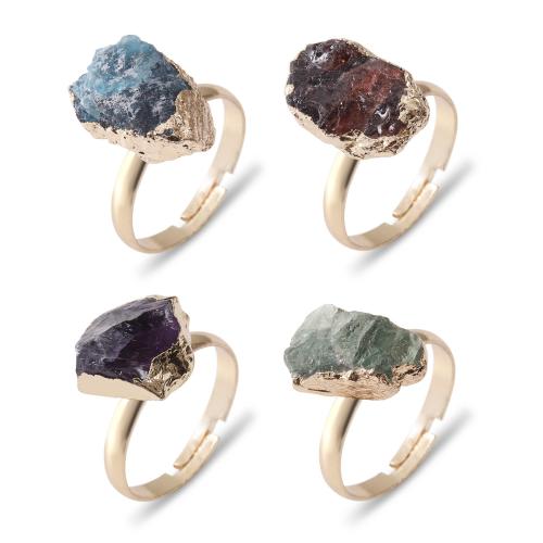 Gemstone Finger Ring, Messing, met Natuursteen, Onregelmatige, gold plated, verschillende materialen voor de keuze & voor vrouw, meer kleuren voor de keuze, nikkel, lood en cadmium vrij, inner diameter:17~20mm, Verkocht door PC