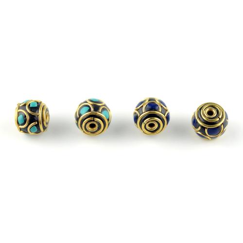 Brass Jewelry Beads Nepal Beads with Brass Round gold color plated DIY nickel lead & cadmium free Sold By PC