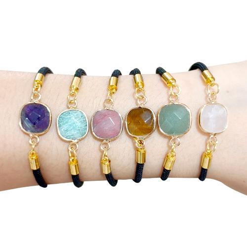 Gemstone Bracelets Natural Stone with Nylon Cord Square gold color plated & for woman Sold By PC