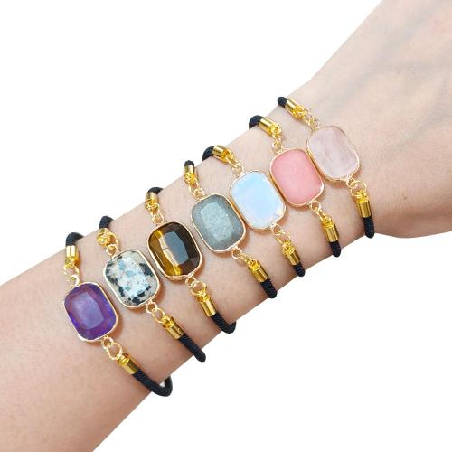 Gemstone Bracelets Natural Stone Rectangle gold color plated & for woman Sold By PC