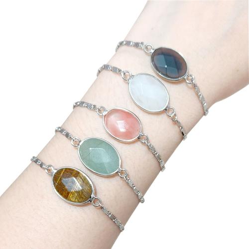 Gemstone Bracelets Titanium Steel with Natural Stone silver color plated & for woman Sold By PC