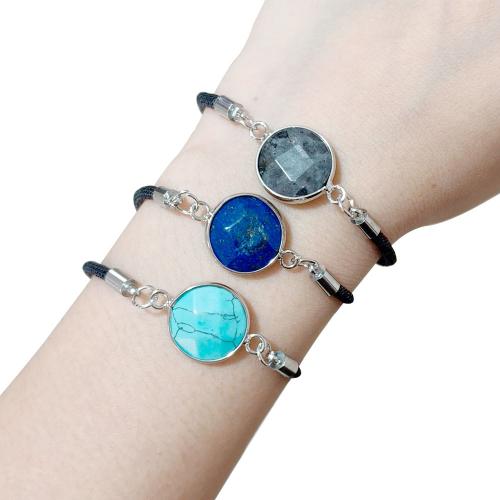 Gemstone Bracciali, 304 acciaio inox, with Pietra naturale & corda in nylon, Cerchio, placcato color argento, materiali diversi per la scelta & per la donna, nessuno, Venduto da PC