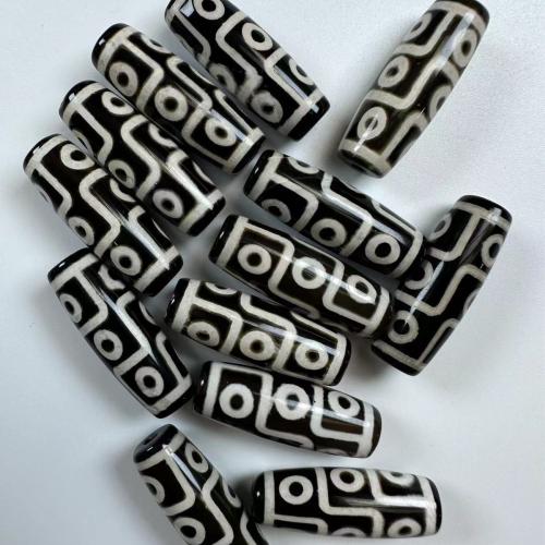 Naturlige tibetanske Agate Dzi Beads, Tibetansk agat, du kan DIY & forskellige design til valg, sort, 30x10mm, Solgt af PC