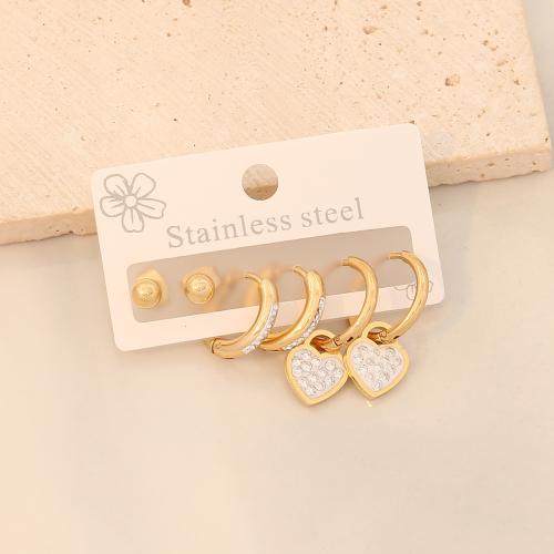 Boucle d'oreille goutte inox, Acier inoxydable 304, Placage, trois pièces & styles différents pour le choix & pour femme & avec strass, doré, Vendu par fixé