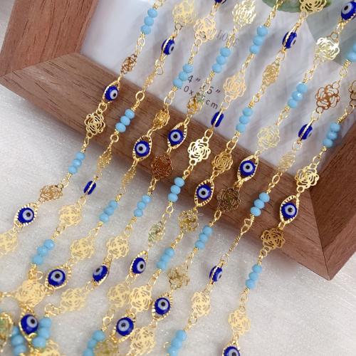 Decorative Beaded Chain Brass with Plastic Vacuum Ion Plating DIY & evil eye pattern & enamel mixed colors nickel lead & cadmium free Sold By Bag