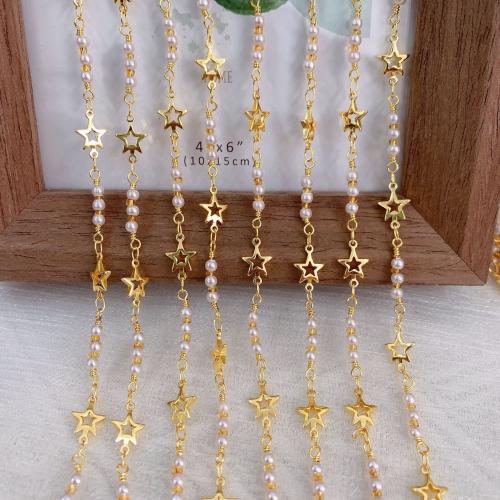 Decorative Beaded Chain Brass with Plastic Pearl Vacuum Ion Plating DIY mixed colors nickel lead & cadmium free Sold By Bag