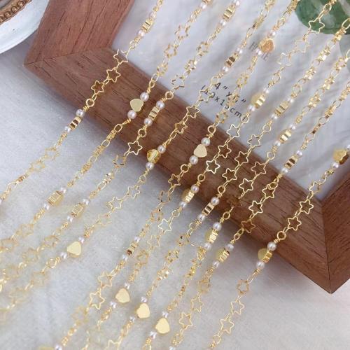 Decorative Beaded Chain Brass with Plastic Pearl Vacuum Ion Plating DIY mixed colors nickel lead & cadmium free Sold By Bag