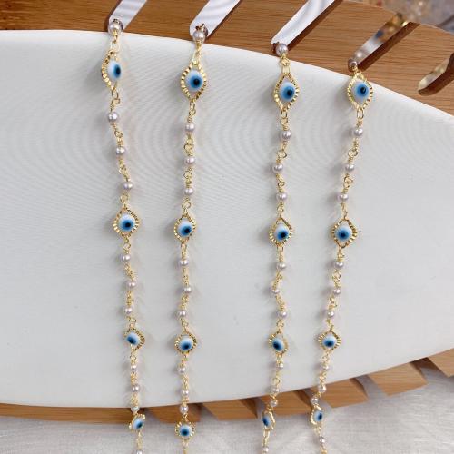 Decorative Beaded Chain Brass with Resin & Plastic Pearl Vacuum Ion Plating DIY & evil eye pattern mixed colors nickel lead & cadmium free Sold By Bag