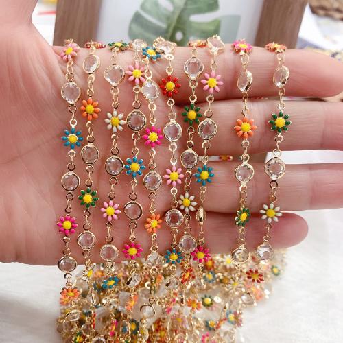 Decorative Beaded Chain Brass with Cubic Zirconia Vacuum Ion Plating DIY & enamel mixed colors nickel lead & cadmium free Sold By Bag