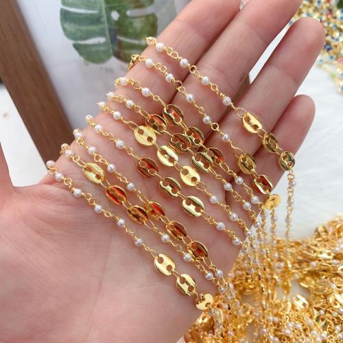 Decorative Beaded Chain Brass with Plastic Pearl Vacuum Ion Plating DIY mixed colors nickel lead & cadmium free Sold By Bag