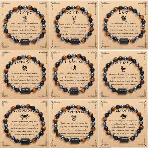 Piedra Abrazine Pulsera, con Hilo elástico & Hematite, 12 Signos del Zodíaco, hecho a mano, unisexo & diferentes estilos para la opción, diámetro interior:aproximado 60mm, Vendido por UD