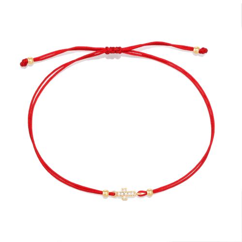 laiton bracelet, avec cordon de polyester, croix, Placage, unisexe & réglable & pavé de micro zircon, plus de couleurs à choisir, Longueur Environ 5.5-11 pouce, Vendu par PC